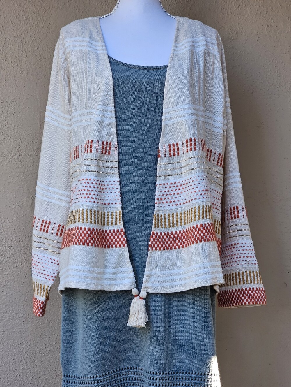 Soft Surroundings Juliet Woven Open Front Cardigan W/ Tassels Sz 2X